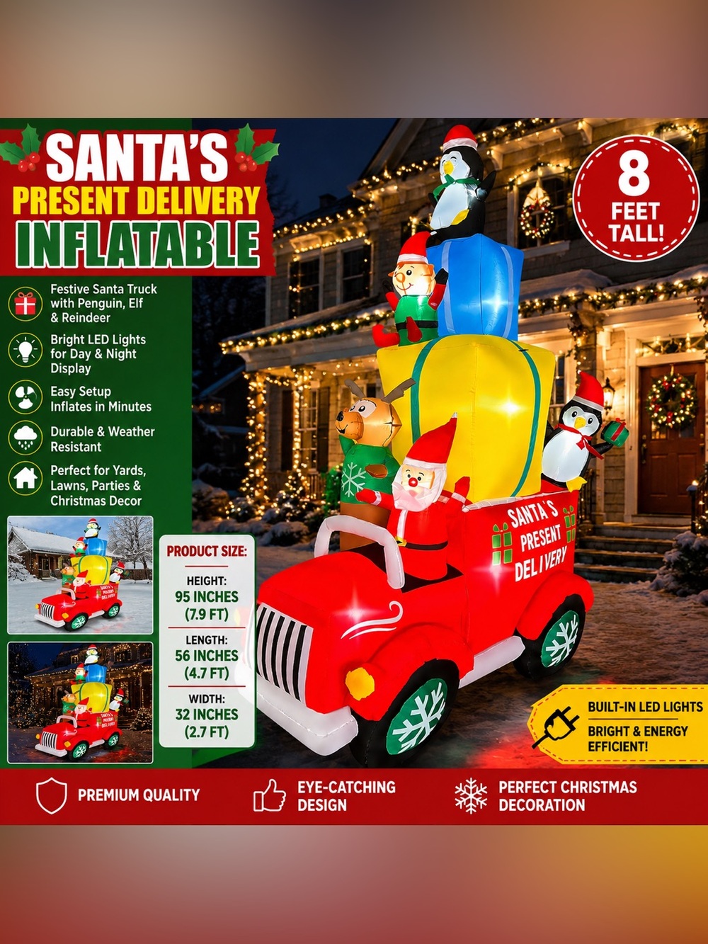 Santa's Present Delivery Inflatable for Christmas - Red